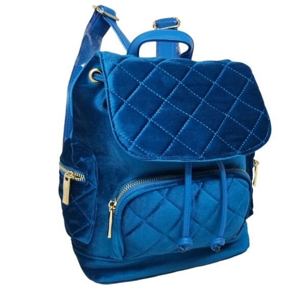 Teal Blue Quilted Drawstring backpack purse main image 9